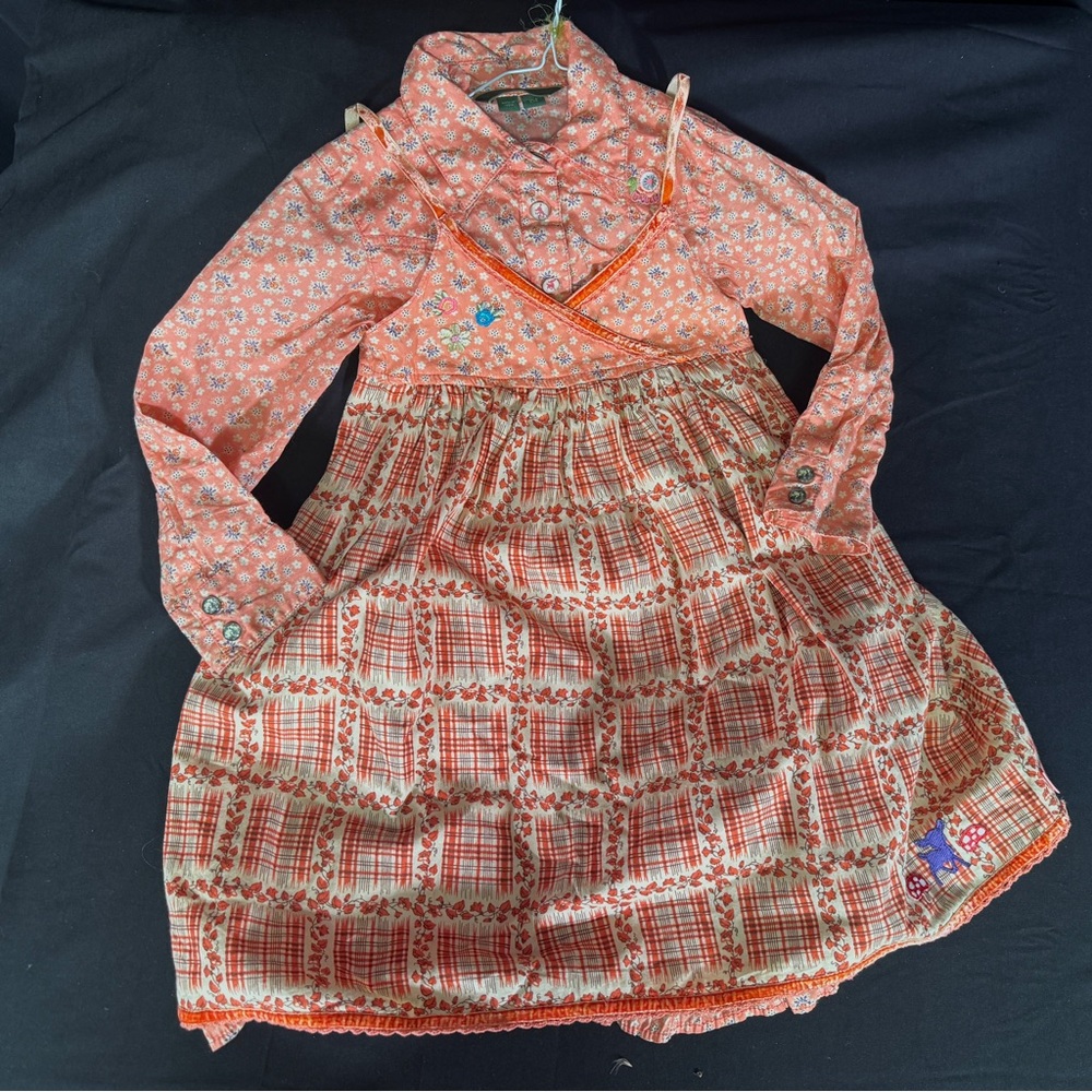 Oilily 2 piece outfit dress + shirt 104cm/ 4y western vintage style floral print
